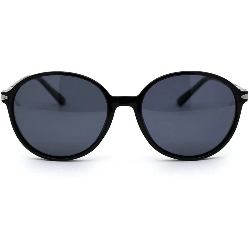 Butterfly Polarized Womens Designer Style Plastic Round Butterfly Sunglasses - Black Solid Black - CX18Y8KOAL9 $23.26