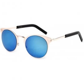 Oval "Yelena" Women's Fashion Cat Eye Flat Metal Frame Flash Lens Sunglasses - Gold/Blue - CN12FWAUWC9 $7.78