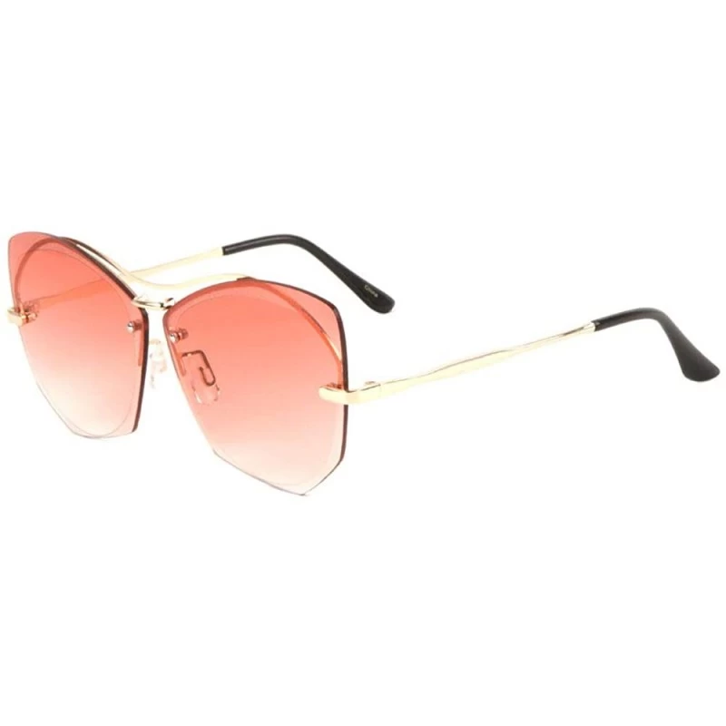 Cat Eye Oceanic Color Rimless Cross Curved Top Bar Geometric Cat Eye Sunglasses - Pink - C919005TDMD $17.81