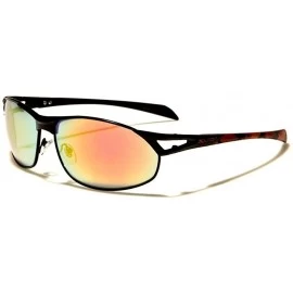 Rectangular Mirrored Lens Temple Stylish Mens Fashion Rectangle Sporty Sunglasses - Black / Red - CV1892G4SR2 $23.18