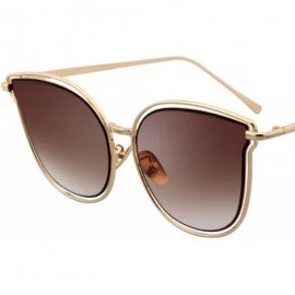 Cat Eye Cat Eye Fashion Mirrored Flat Lenses Slim Metal Frame Women Sunglasses LS6939 - Brown - CE17YSZ4D6H $15.51