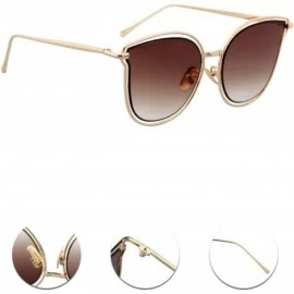 Cat Eye Cat Eye Fashion Mirrored Flat Lenses Slim Metal Frame Women Sunglasses LS6939 - Brown - CE17YSZ4D6H $15.51