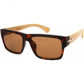 Rectangular Retro Square Wooden Bamboo Sunglasses 540894BM-SD - Matte Tortoise/Brown Lens - CX1884YU5IW $13.47
