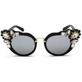 Semi-rimless Ms. Oversized Frame Retro Cat Eye Sunglasses Fashion Design - Black Mercury Film - CT18EQHSRKA $23.00