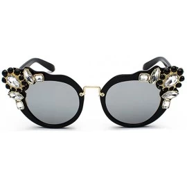 Semi-rimless Ms. Oversized Frame Retro Cat Eye Sunglasses Fashion Design - Black Mercury Film - CT18EQHSRKA $21.55