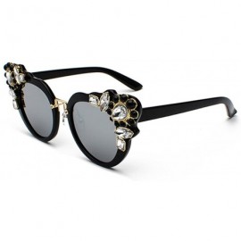 Semi-rimless Ms. Oversized Frame Retro Cat Eye Sunglasses Fashion Design - Black Mercury Film - CT18EQHSRKA $24.17