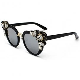 Semi-rimless Ms. Oversized Frame Retro Cat Eye Sunglasses Fashion Design - Black Mercury Film - CT18EQHSRKA $10.19