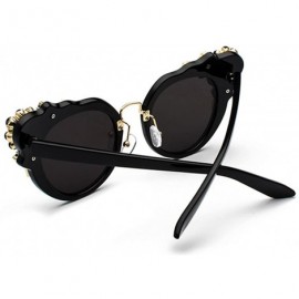 Semi-rimless Ms. Oversized Frame Retro Cat Eye Sunglasses Fashion Design - Black Mercury Film - CT18EQHSRKA $24.17