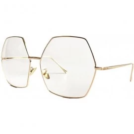 Rectangular Oversized Metal Geometric Pentagon Gradient Color Lens Hippie Sunglasses -yhl - Gold-clear - CZ12N172L1O $13.73