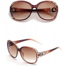 Oval Classic style Hollow Round Heart Sunglasses for Women Plate Resin UV400 Sunglasses - Brown - CW18SAS0W2U $13.92