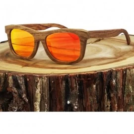 Square Polarized Real Solid Handmade Rosewood Wood Mirrored Sunglasses for Men & Women - Brown - CF18GDNQNXU $46.75