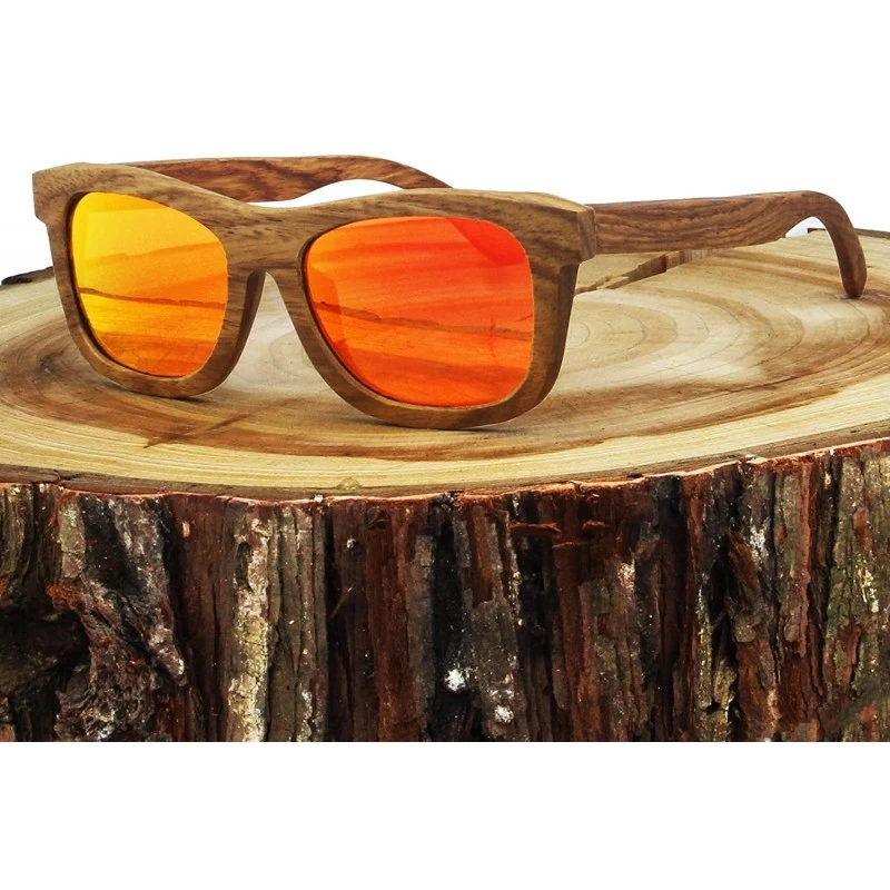 Square Polarized Real Solid Handmade Rosewood Wood Mirrored Sunglasses for Men & Women - Brown - CF18GDNQNXU $26.11