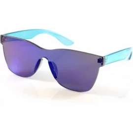 Rectangular Rimless One Piece Panel Color Arm Sunglasses- Color Mirror Lens A205 - Blue Rv - CI18EYKZ27X $15.72