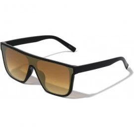 Square Flat Top Classic Square One Piece Shield Sunglasses - Brown - CE197LLO06K $12.23