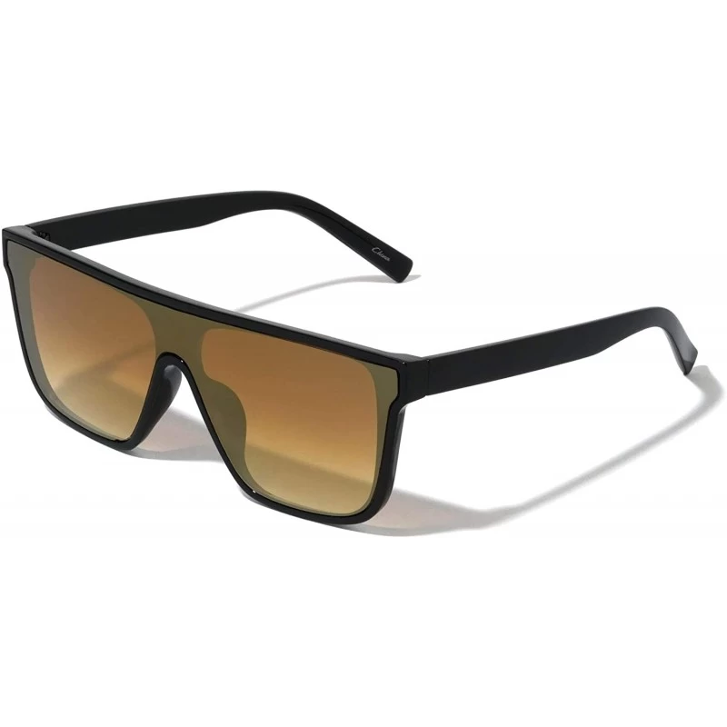 Square Flat Top Classic Square One Piece Shield Sunglasses - Brown - CE197LLO06K $12.23