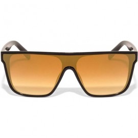 Square Flat Top Classic Square One Piece Shield Sunglasses - Brown - CE197LLO06K $12.23