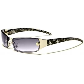 Rectangular Greek Key Luxury Slim Rimless Rectangular Aviator Sunglasses - Black & Silver Frame - C318A9C6L8M $8.68