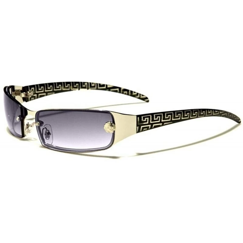 Rectangular Greek Key Luxury Slim Rimless Rectangular Aviator Sunglasses - Black & Silver Frame - C318A9C6L8M $8.68