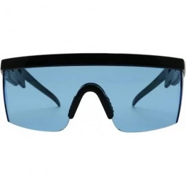 Goggle Semi Rimless Neon Rainbow Sunglasses Mirrored Lens UV Protection 80s Retro Rave Shades Crooked ZigZag Bolt Arm - C718X...