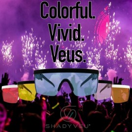 Goggle Semi Rimless Neon Rainbow Sunglasses Mirrored Lens UV Protection 80s Retro Rave Shades Crooked ZigZag Bolt Arm - C718X...