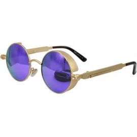 Goggle Screws Spring Legs Steampunk Sunglasses Gold Frame with Blue Mirror - C711NSTLT7Z $28.06