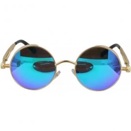 Goggle Screws Spring Legs Steampunk Sunglasses Gold Frame with Blue Mirror - C711NSTLT7Z $28.06