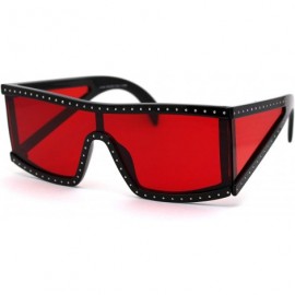 Shield Funky Punk Rock n Roll Studded Plastic Shield Sunglasses - Black Red - CW18XNNS49Q $26.14