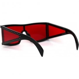Shield Funky Punk Rock n Roll Studded Plastic Shield Sunglasses - Black Red - CW18XNNS49Q $14.13