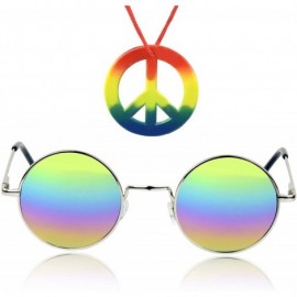 Round Retro Round Sunglasses Small Colored Lens Hippie John Lennon Glasses - CD18W0A8HQW $21.29