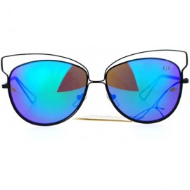 Butterfly Butterfly Cateye Sunglasses Womens Metal Wired Rim Fashion Shades - Black (Teal Mirror) - CF1884AK7H6 $25.77
