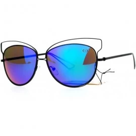 Butterfly Butterfly Cateye Sunglasses Womens Metal Wired Rim Fashion Shades - Black (Teal Mirror) - CF1884AK7H6 $14.14