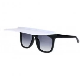 Rectangular Unique Collapsible Sun Visor Horn Rim Hipster Plastic Sunglasses - Black Smoke White - CX18K3WAS07 $19.14
