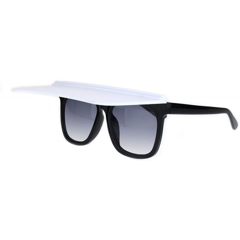 Rectangular Unique Collapsible Sun Visor Horn Rim Hipster Plastic Sunglasses - Black Smoke White - CX18K3WAS07 $7.66