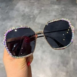 Aviator Sunglasses Women Luxury Rhinestone Square Sun Glasses Clear Lens Oversized Men Vintage Shades - Black - CZ198ZXST8K $...