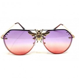 Aviator 3D Killer Bee Luxury Hip Hop Aviator Sunglasses Floating Lenses - Gold & Brown Frame - CY18XISQ9OW $15.44