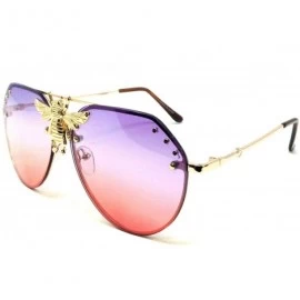 Aviator 3D Killer Bee Luxury Hip Hop Aviator Sunglasses Floating Lenses - Gold & Brown Frame - CY18XISQ9OW $15.44