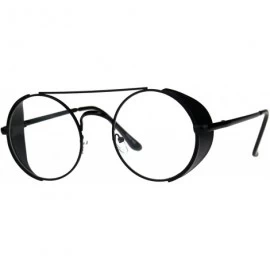 Round Mens Round Circle Lens Side Visor Metal Rim Retro Clear Lens Eye Glasses - Black - CM180OXET0U $22.79
