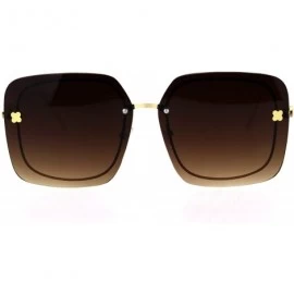 Rectangular Womens Oversize Exposed Lens Rectangular Metal Rim Designer Sunglasses - Brown - CT18HU08XNI $12.00