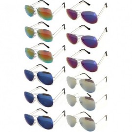 Aviator 12 Pairs Aviator Style Sunglasses Metal Gold- Silver- Black Frame Colored Mirror Lens OWL. - CW12797ON0B $29.07