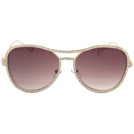 Oval Fashion Rhinestone Sunglasses Blingbling Diamond - Brown - C118ALHSY9R $13.38
