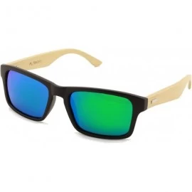 Rectangular Rectangular Genuine Real Bamboo Wood Polarized Sunglasses With Reflective Mirror Tint - Green Mirror Lens - CW129...