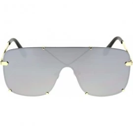 Rimless Mens Oversize Exposed Lens Flat Top Racer Shield Sunglasses - Gold Silver Mirror - C418S5D4YHK $25.21