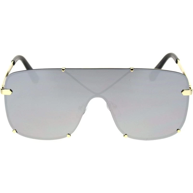 Rimless Mens Oversize Exposed Lens Flat Top Racer Shield Sunglasses - Gold Silver Mirror - C418S5D4YHK $13.10