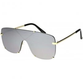 Rimless Mens Oversize Exposed Lens Flat Top Racer Shield Sunglasses - Gold Silver Mirror - C418S5D4YHK $13.10