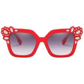 Aviator Sunglasses for Women - Neutral Cat Eye Sunglasses Fashion Rhinestone Decoration UV 400 Eyewear (Red) - Red - C218DSUY...