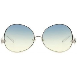 Butterfly Round Oversized Butterfly Sunglasses w/Pearl Nose Pads & 3D Clown Hand/Glove Hinge - Transparent & Silver Frame - C...