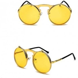 Round Vintage Round Flip Up Sunglasses for Men Women John Lennon Style Circle Sunglasses - Yellow Lens / Golden Frame - CB192...