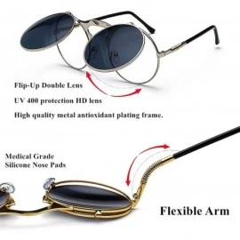 Round Vintage Round Flip Up Sunglasses for Men Women John Lennon Style Circle Sunglasses - Yellow Lens / Golden Frame - CB192...