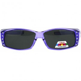 Rectangular Womens Rhinestone Rectangular Polarized Fit Over Glasses Sunglasses - Purple Black - CQ12MX62P06 $26.28