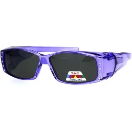 Rectangular Womens Rhinestone Rectangular Polarized Fit Over Glasses Sunglasses - Purple Black - CQ12MX62P06 $9.81